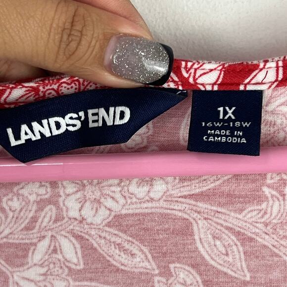 Lands End Sleeveless tiered knit floral red maxi dress womens Plus size 1x - Picture 5 of 7